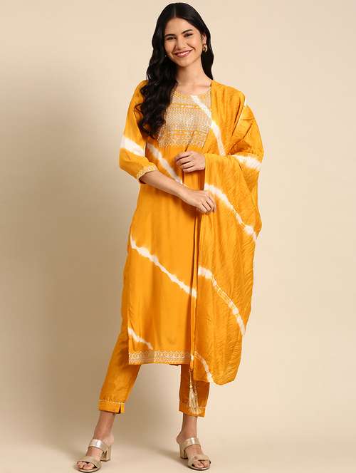 women three quarter sleeve kurta pant with dupatta set - 21550351 - Very Small Image - 1