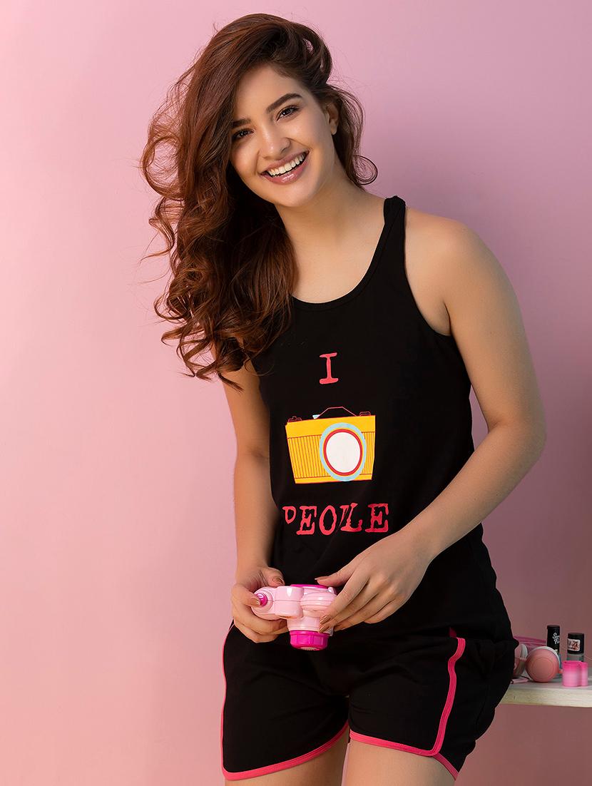 women printed shorts nightwear set - 21552215 - Zoom Image - 0