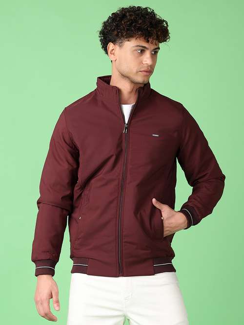 men maroon solid long sleeve casual jacket - 21553321 - Very Small Image - 1