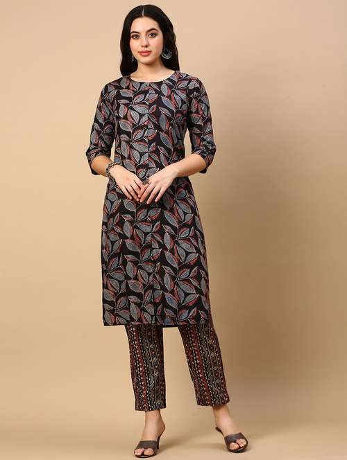 women black printed round neck kurta pant set - 21553976 - Very Small Image - 1