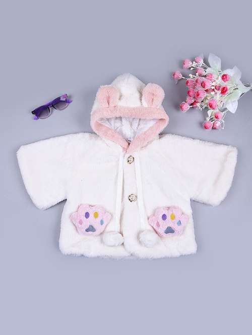 girls white solid long sleeve hooded coat - 21556278 - Very Small Image - 1