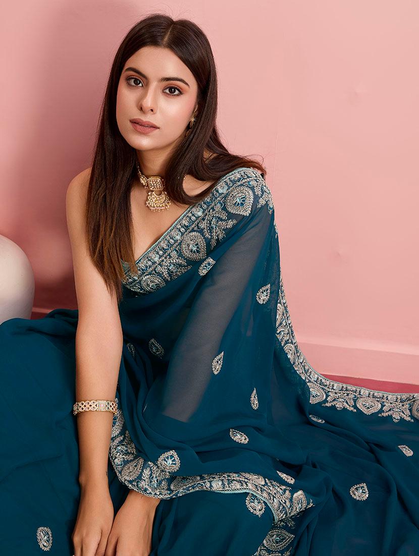 women embroidered ready to wear saree - 21559084 - Standard Image - 2