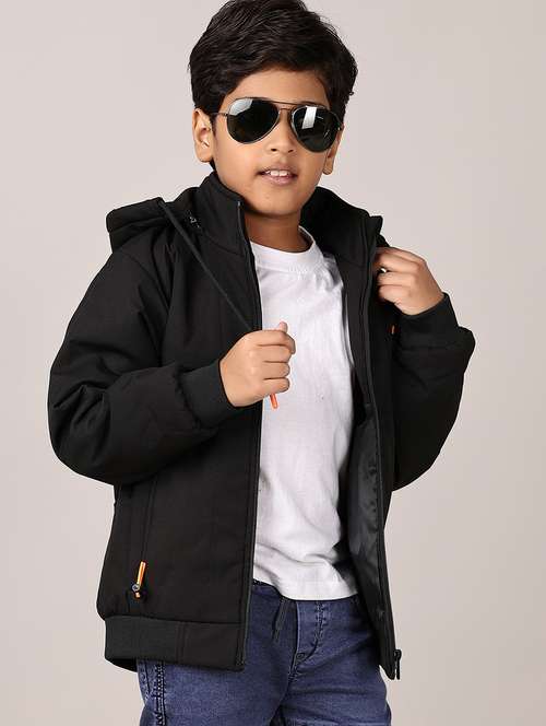 boys solid long sleeve hooded quilted jacket - 21560615 - Very Small Image - 1