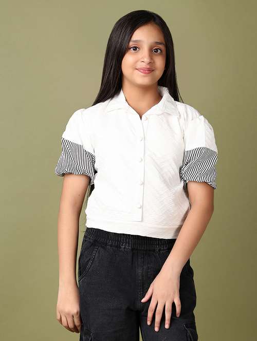 girls white solid puff sleeve top - 21561341 - Very Small Image - 1