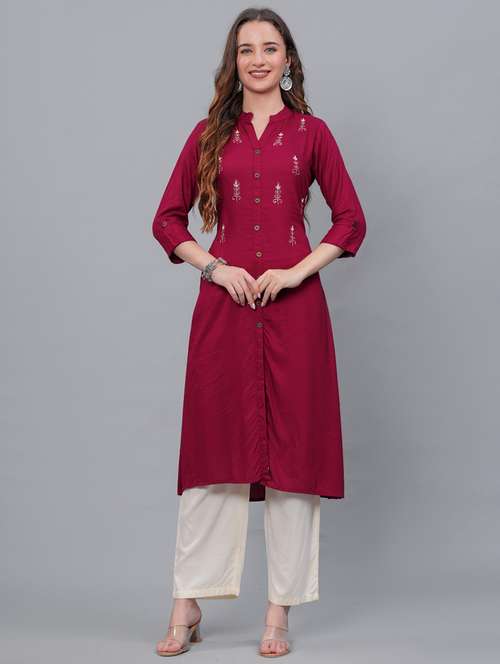 women maroon mandarin neck kurta palazzo set  - 21561615 - Very Small Image - 1