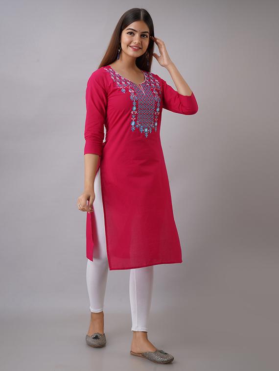 women yoke embroidered notch neck straight kurta - 21561809 - Standard Image - 2