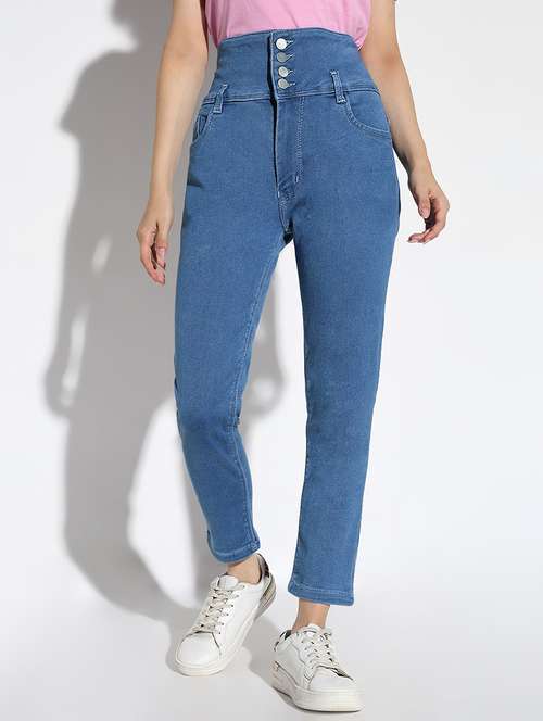 women solid high rise straight jeans - 21562710 - Very Small Image - 1