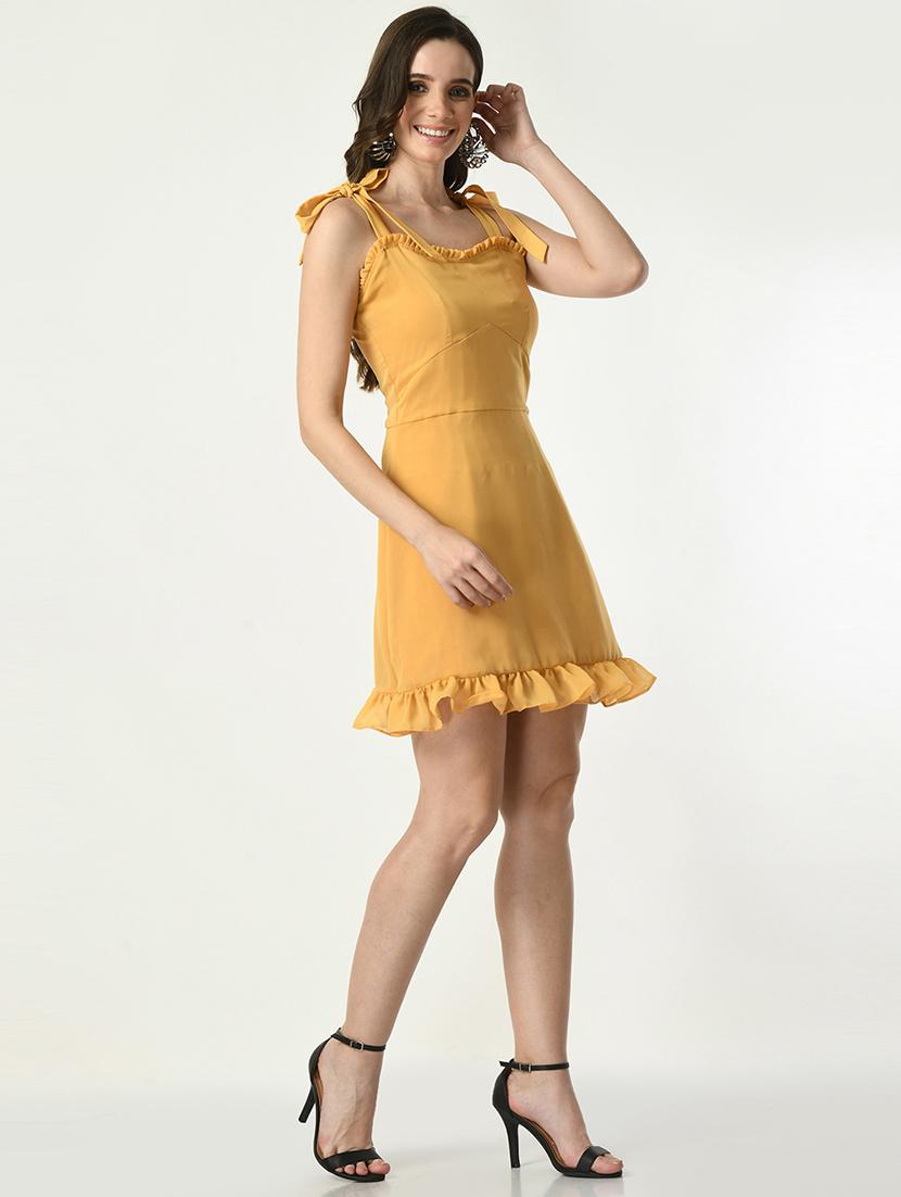 women mustard solid tiered dress - 21565508 - Standard Image - 3