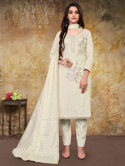 women off-white embroidered unstitched suit - 21566720 - Very Small Image - 1