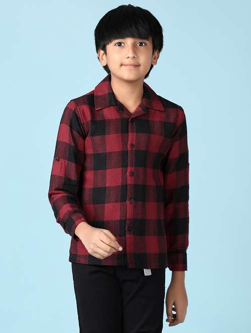 boys checkered collared long sleeves shirt - 21570729 - Very Small Image - 1