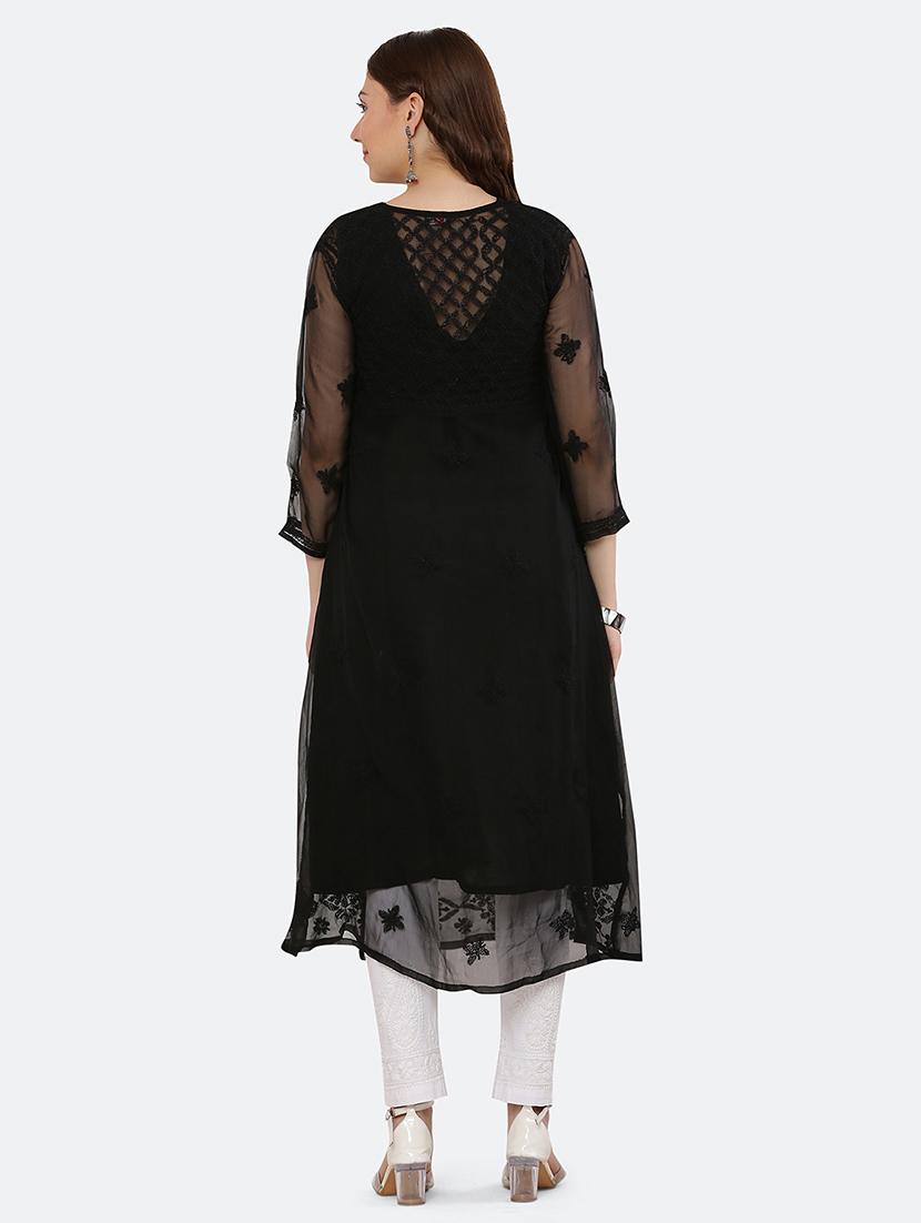 women chikankari overlap neck kurta - 21572106 - Zoom Image - 3