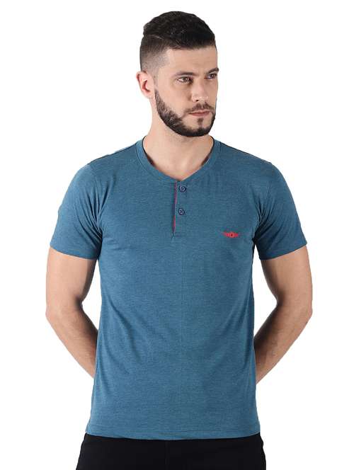 men solid henley neck short sleeves t-shirt - 21576166 - Very Small Image - 1
