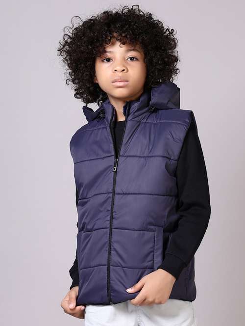 boys solid sleeveless hooded bomber jacket - 21578471 - Very Small Image - 1