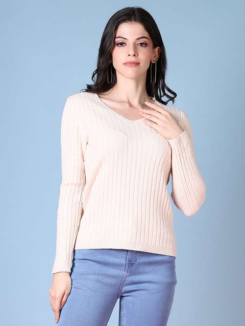 women off-white solid long sleeve pullover - 21580306 - Very Small Image - 1