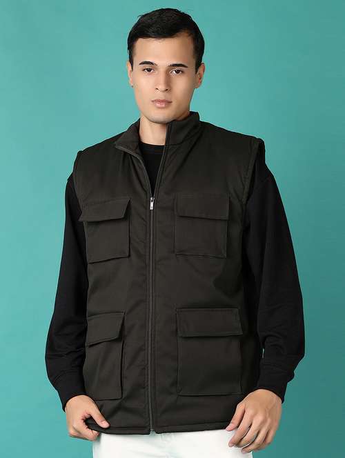 men solid sleeveless casual jacket - 21583010 - Very Small Image - 1