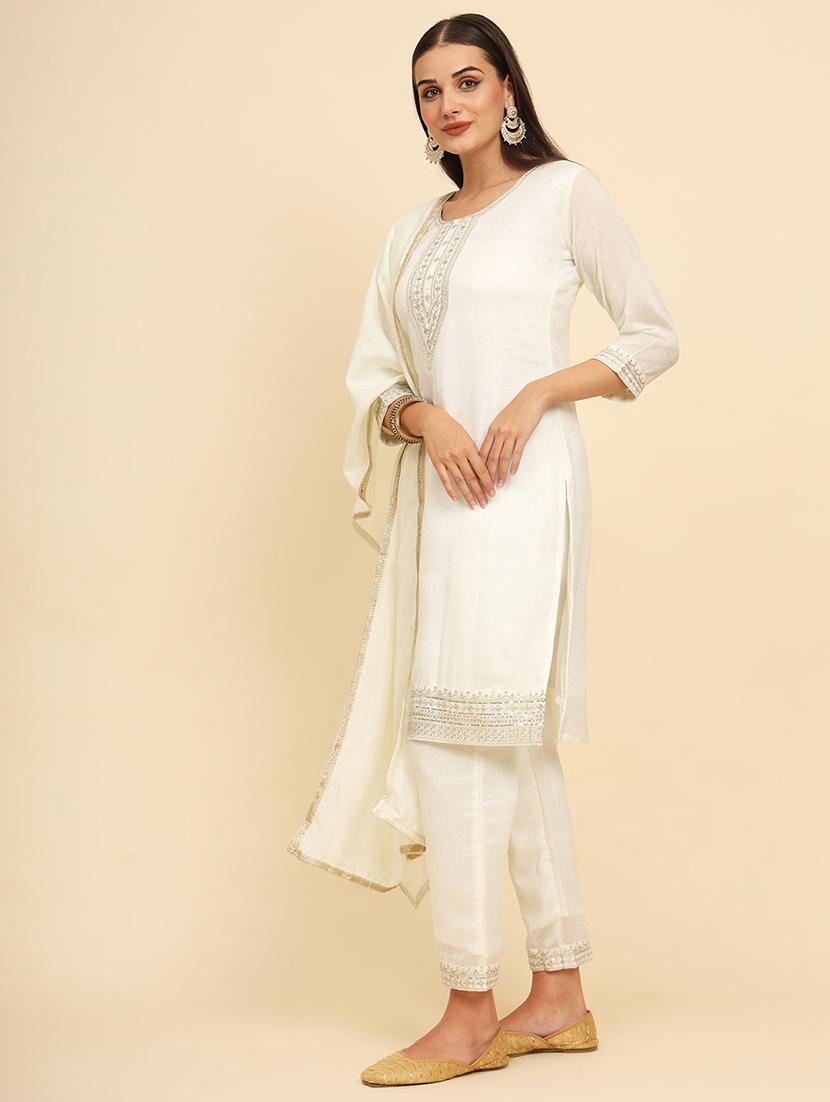women white round neck suit set - 21583246 - Standard Image - 2