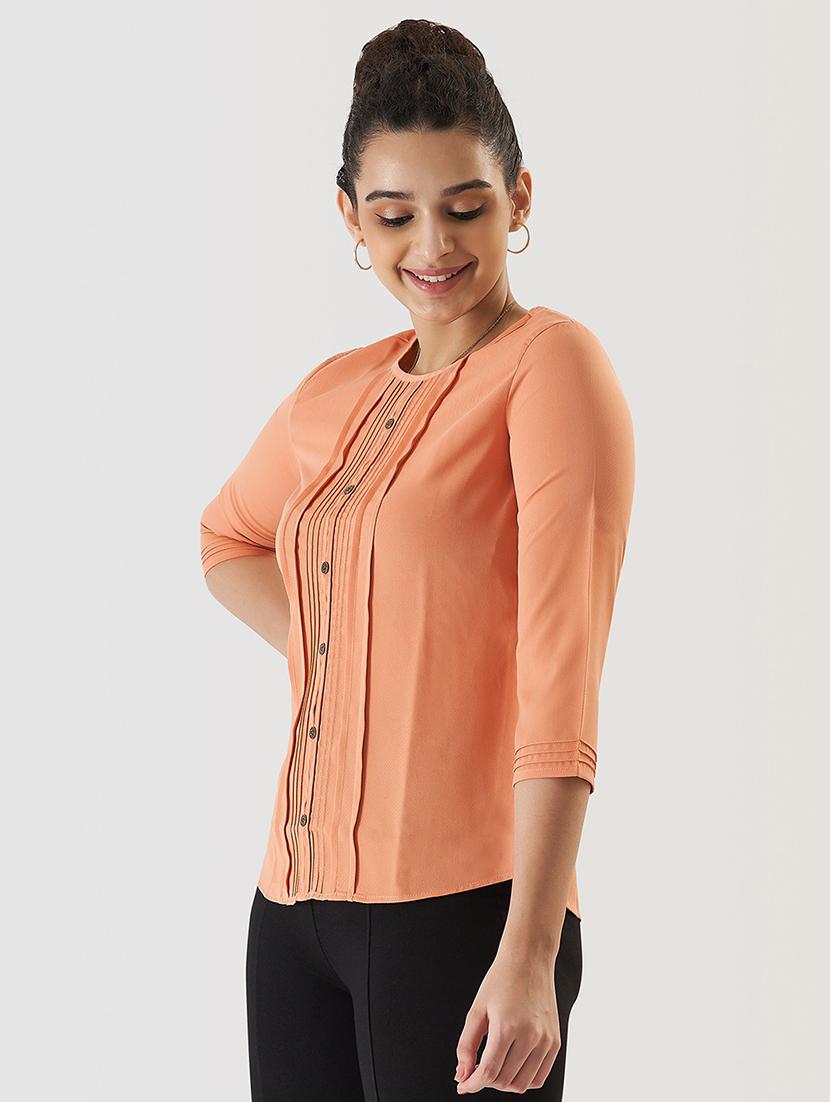 women solid three quarter sleeve regular top - 21584581 - Zoom Image - 2
