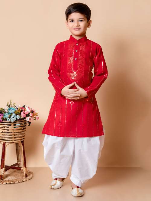 boys embroidered long sleeves dhoti kurta set - 21585492 - Very Small Image - 1