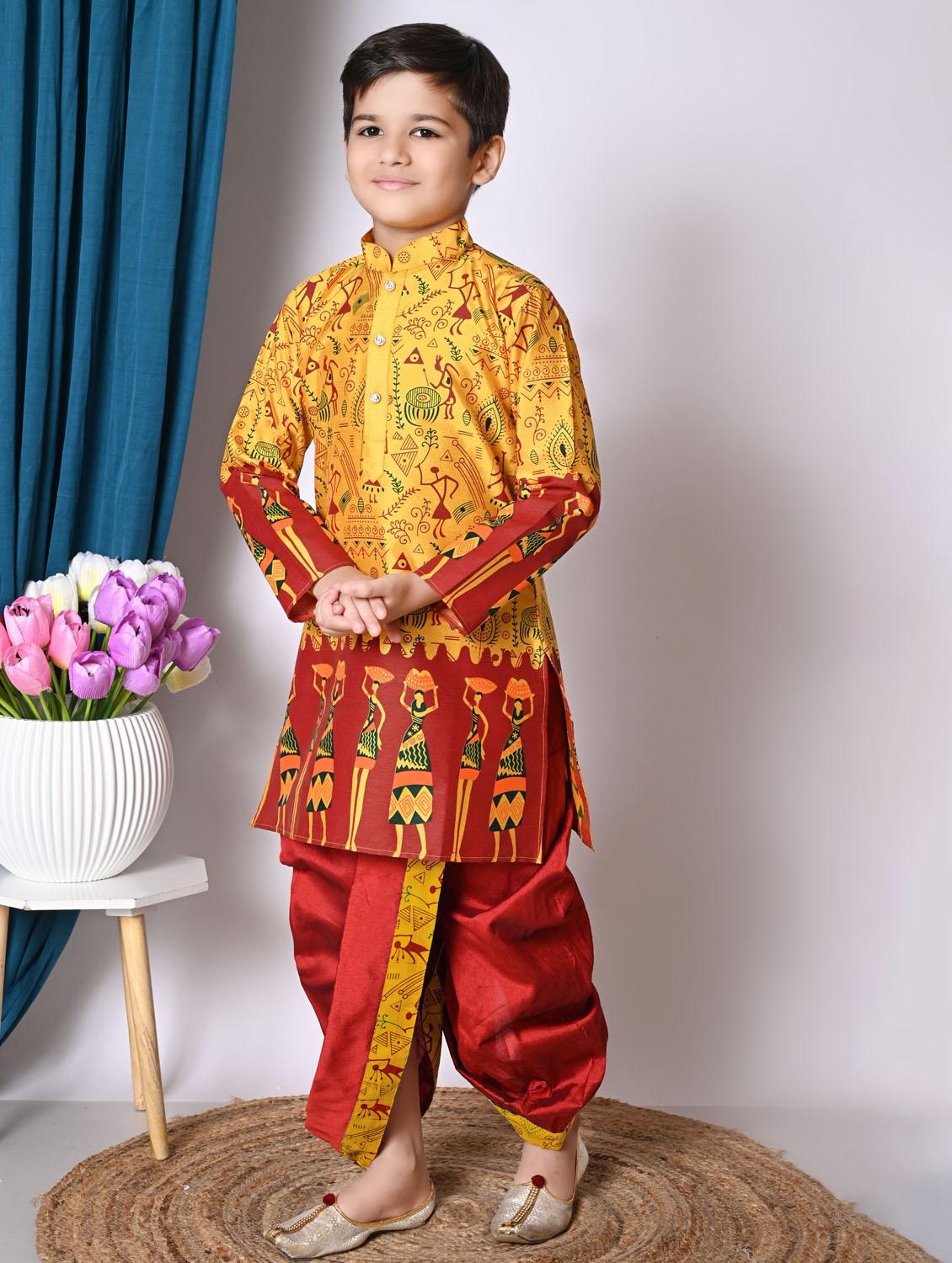 boys printed long sleeves dhoti kurta set - 21585529 - Zoom Image - 2