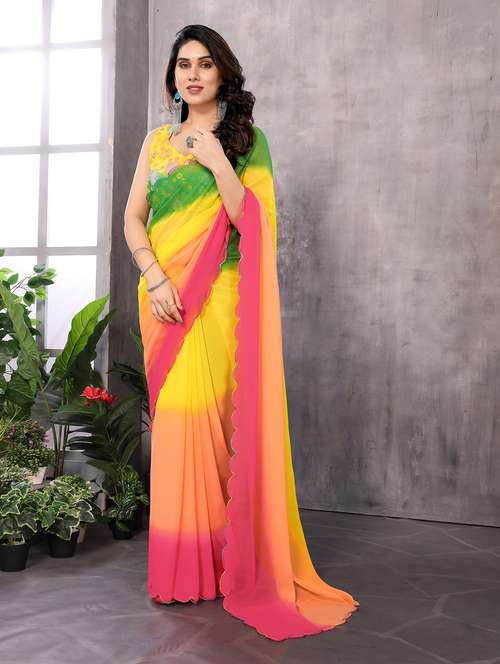 women ombre shade saree with blouse - 21586631 - Very Small Image - 1
