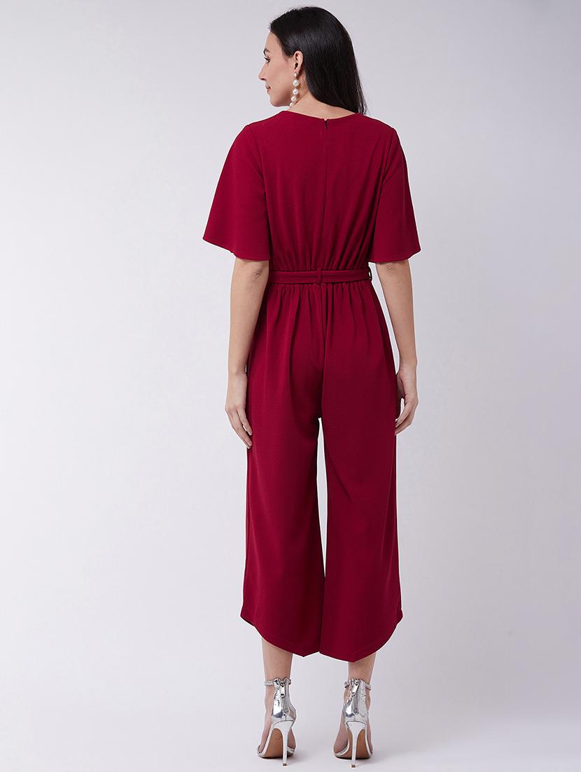 women red solid full leg jumpsuit - 21593265 - Zoom Image - 3