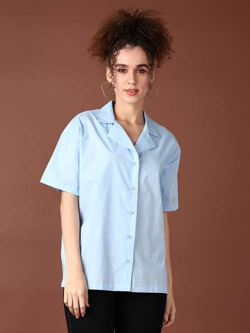women light blue solid short sleeve shirt - 21593523 - Very Small Image - 1