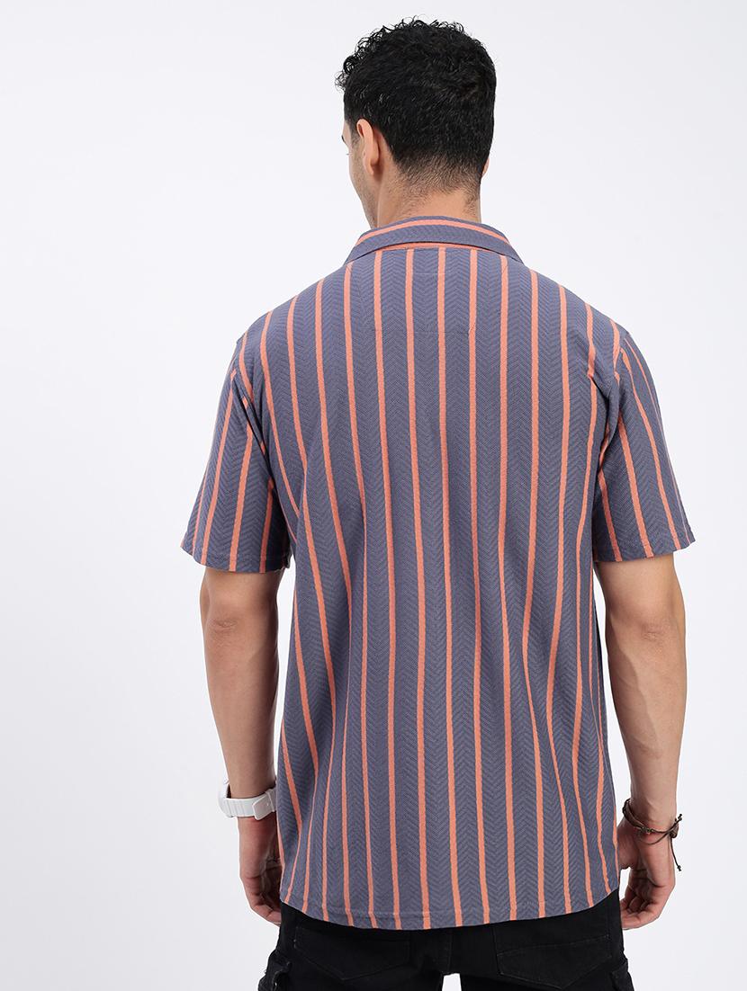 men loose fit striped cuban collar casual shirt - 21597546 - Zoom Image - 3