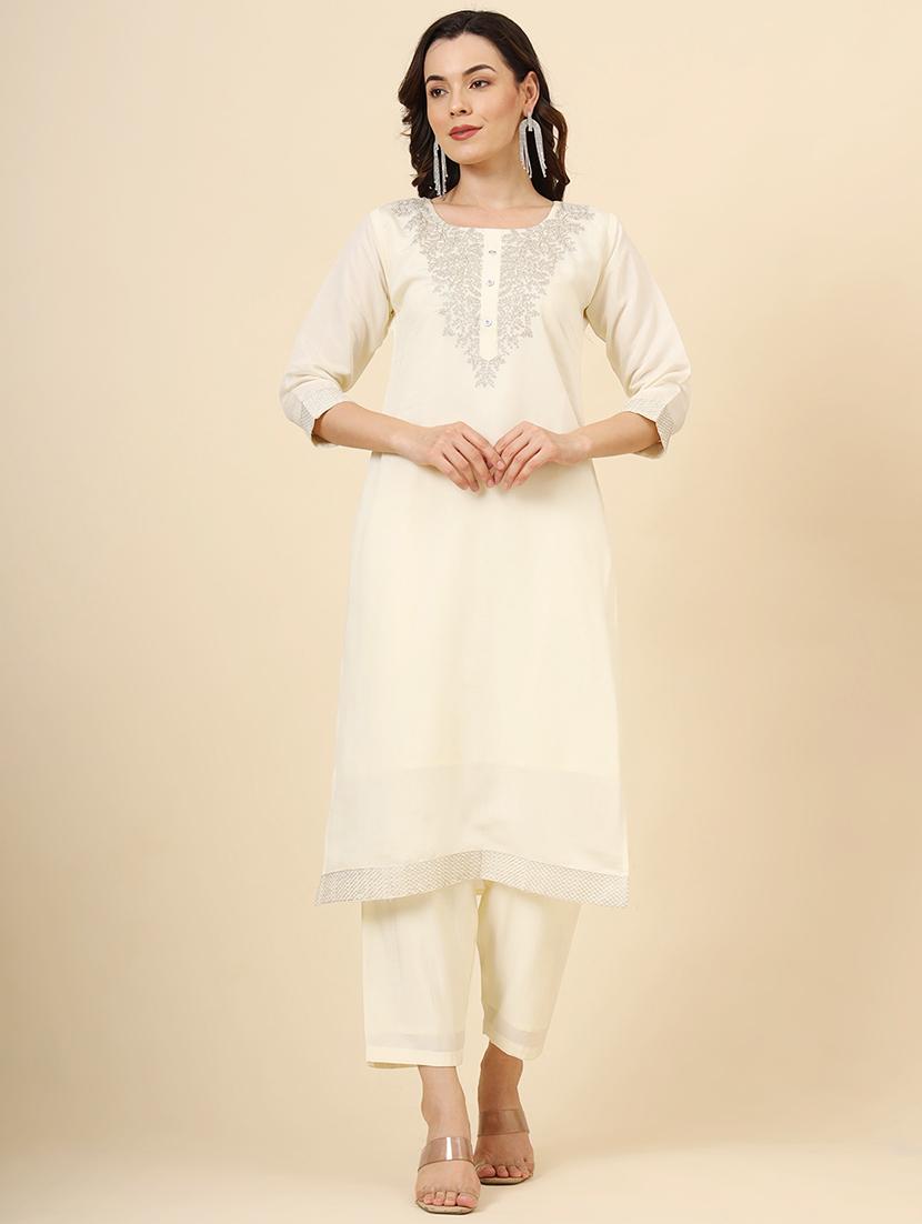 women embroidered three quarter sleeve suit set - 21597716 - Zoom Image - 2