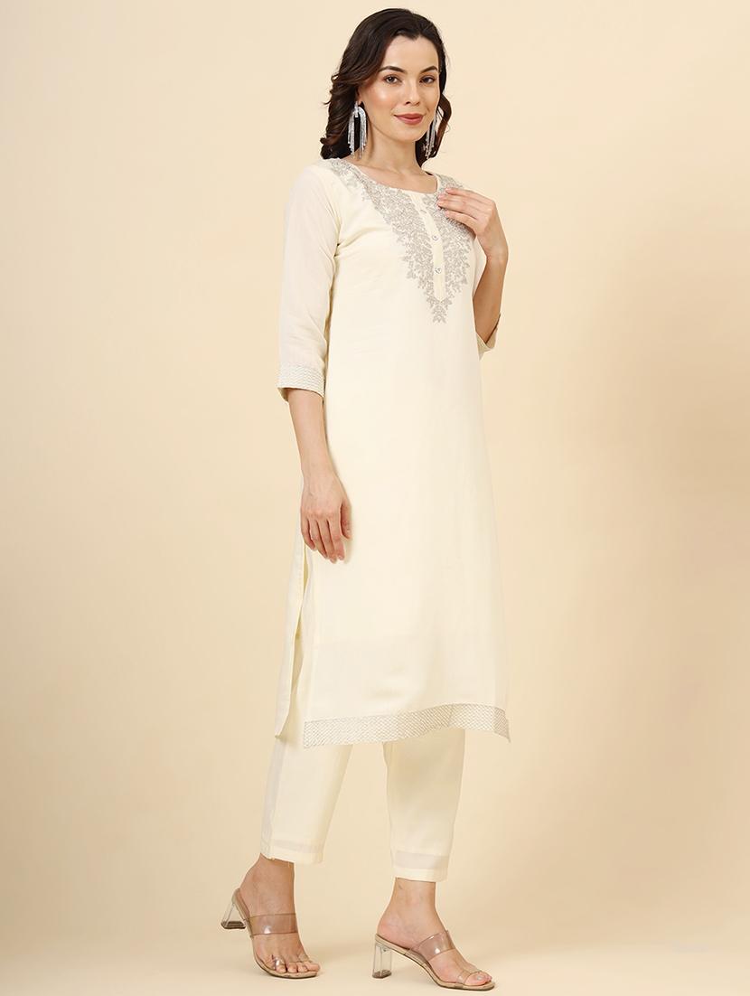 women embroidered three quarter sleeve suit set - 21597716 - Standard Image - 3