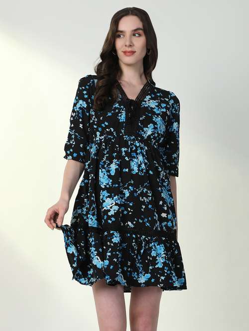 women floral v neck fit & flare dress - 21598031 - Very Small Image - 1