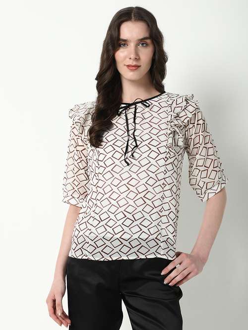 women geometric printed round neck top - 21598207 - Very Small Image - 1