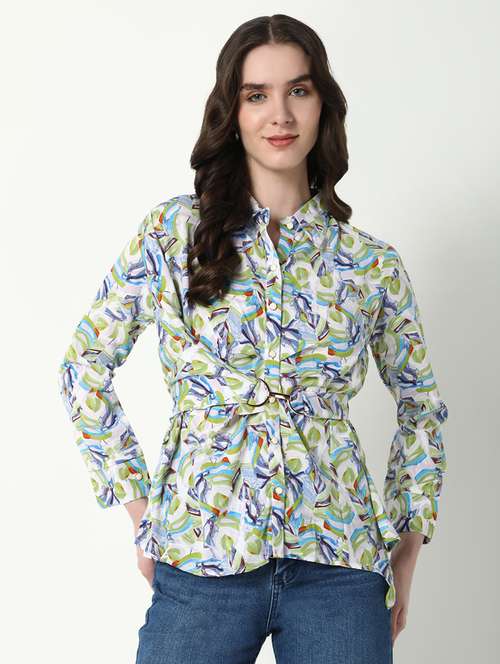 women printed collared a-line top - 21598210 - Very Small Image - 1