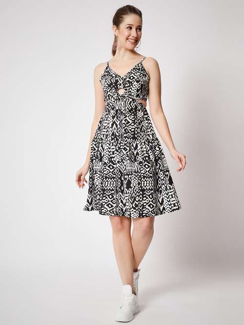 women black printed fit & flare dress - 21598492 - Very Small Image - 1
