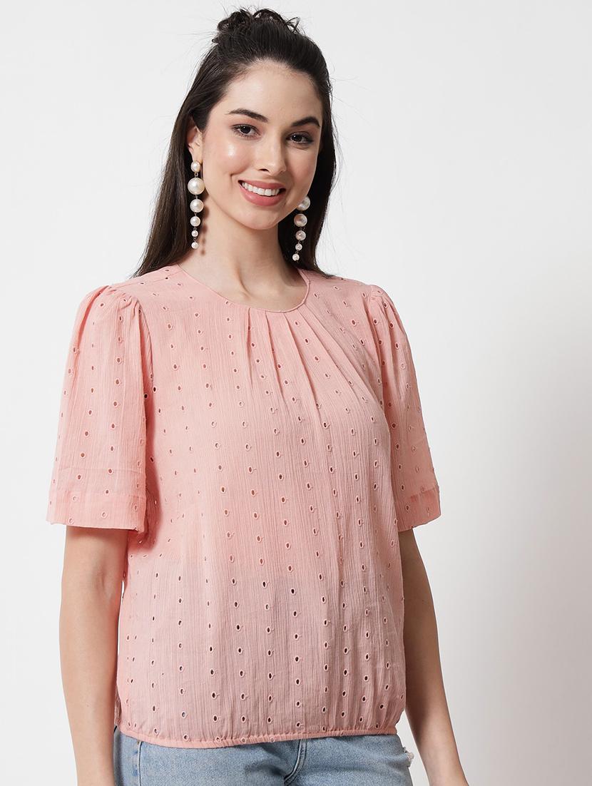 women pink schiffli blouson top - 21599819 - Zoom Image - 3