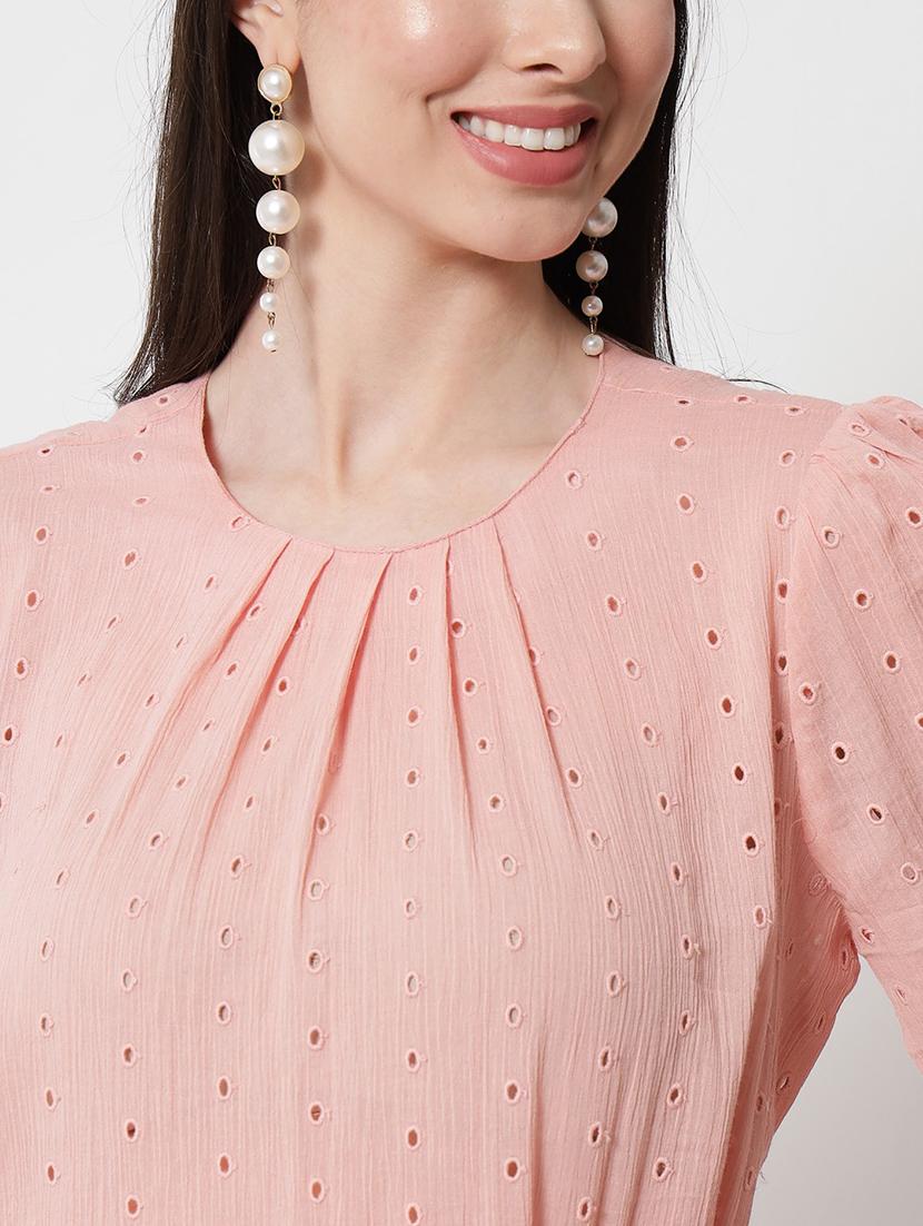 women pink schiffli blouson top - 21599819 - Zoom Image - 5