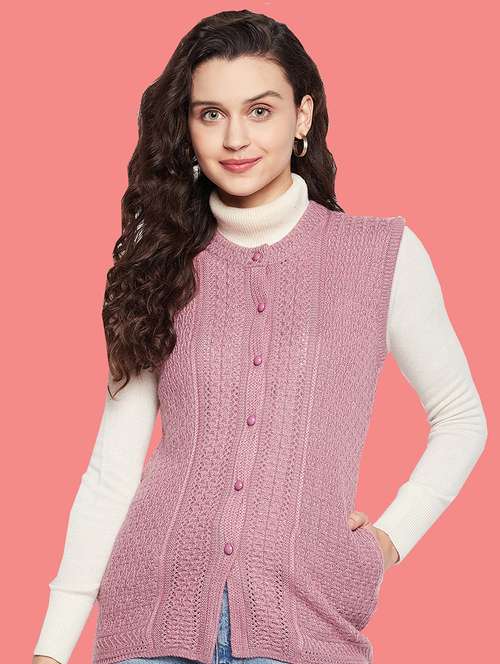 women pink self design cardigans - 21600689 - Very Small Image - 1