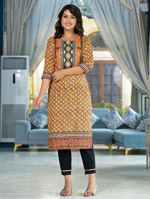 women printed three quarter sleeves straight kurta - 21606777 - Very Small Image - 1