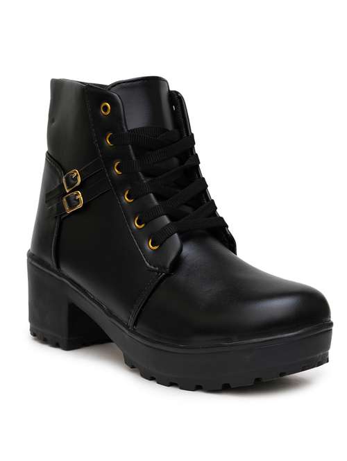 women black solid lace-up boots - 21613833 - Very Small Image - 1