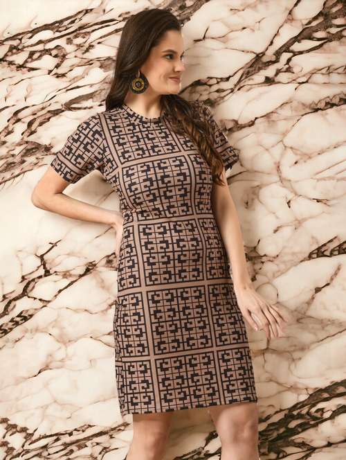 women geometric printed short sleeve bodycon dress - 21619622 - Very Small Image - 1