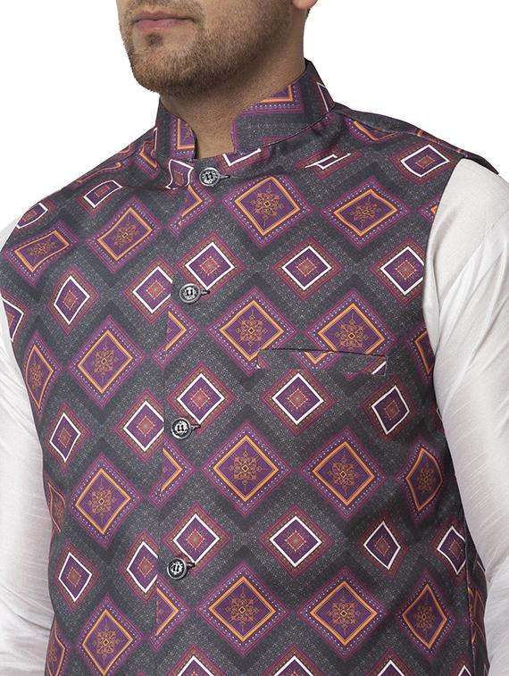 men mandarin neck printed nehru jacket - 21621027 - Zoom Image - 3
