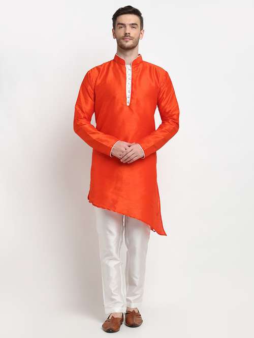 men solid asymmetric kurta pyjama ethnic wear set - 21621518 - Very Small Image - 1