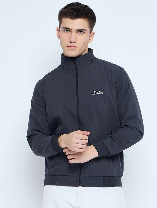 men solid mock neck wincheater - 21623064 - Very Small Image - 1