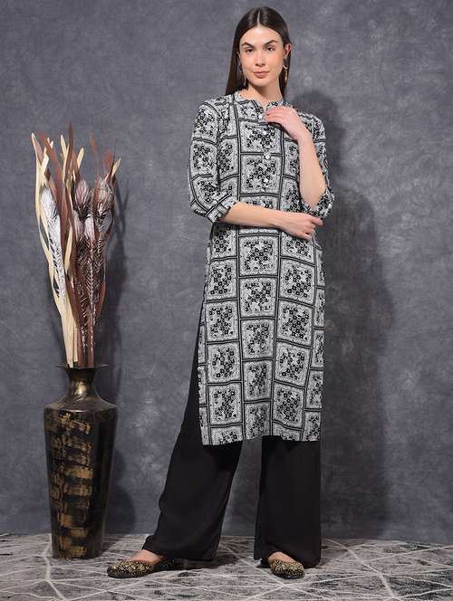 women printed three quarter sleeve straight kurta - 21627329 - Very Small Image - 1