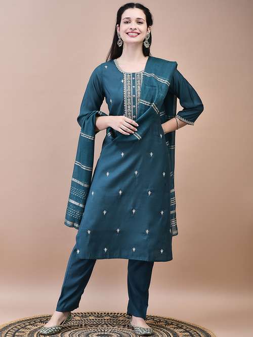 women three quarter sleeve kurta pant with dupatta set - 21629725 - Very Small Image - 1