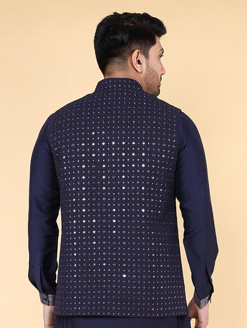 men mandarin neck embroidered nehru jacket - 21638285 - Standard Image - 3