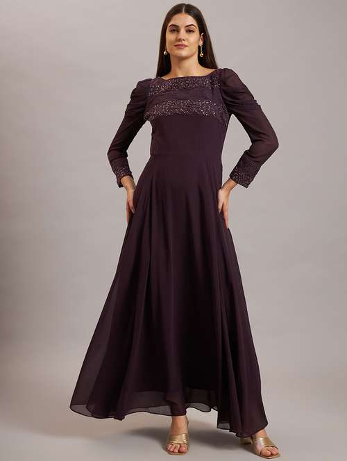 women embroidered georgette fit & flare dress - 21638525 - Very Small Image - 1