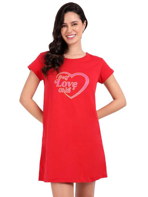 women red typography short sleeve nighty - 21641006 - Very Small Image - 1