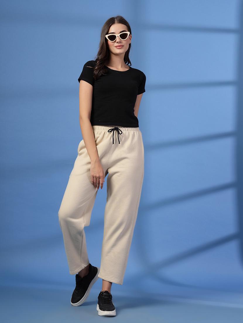 women off white solid track pants - 21641467 - Standard Image - 4