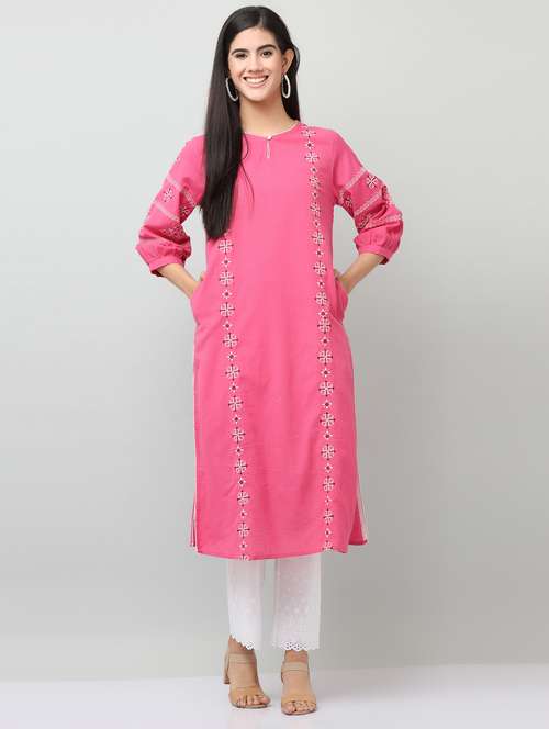 women embroidered three quarter sleeve straight kurta - 21642045 - Very Small Image - 1