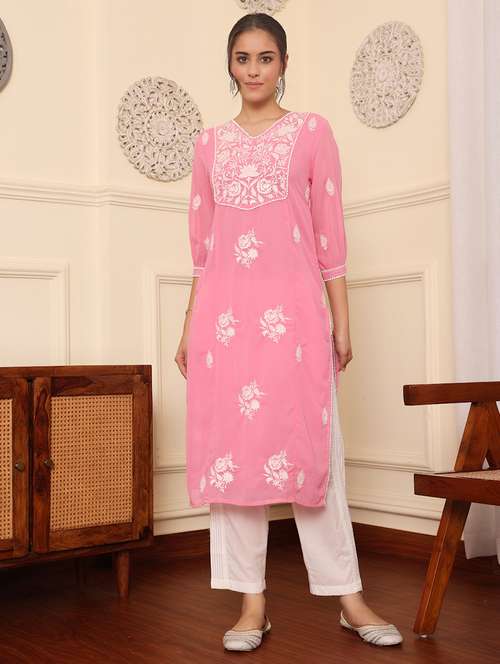 women embroidered three quarter sleeve straight kurta - 21642050 - Very Small Image - 1